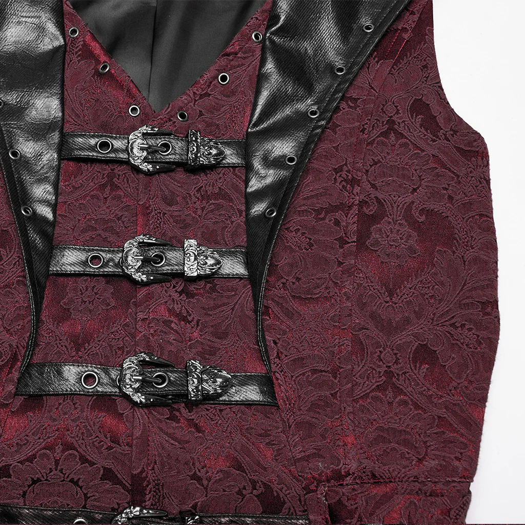 WY-1765MJM Gothic Vest Steampunk Buckle Waistcoat Victorian Brocade Design - Image 19