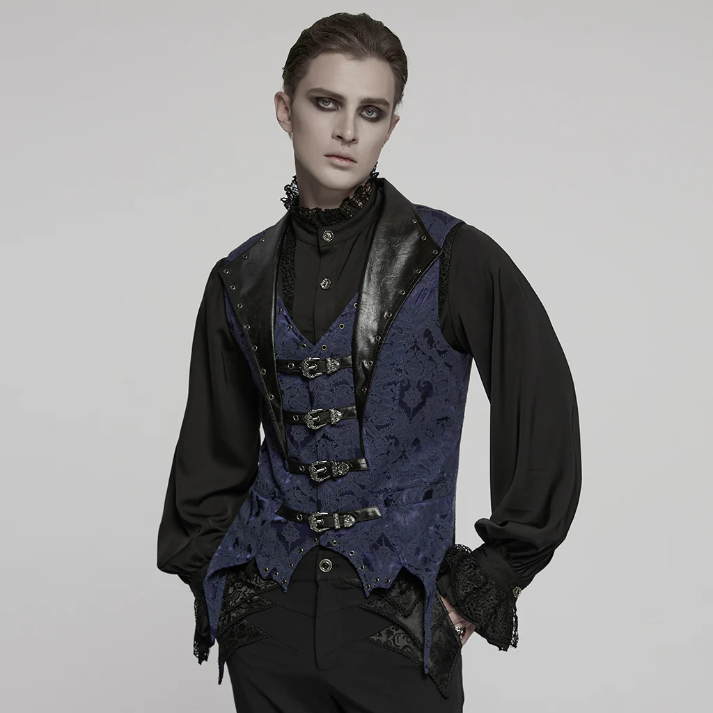WY-1765MJM Gothic Vest Steampunk Buckle Waistcoat Victorian Brocade Design - Image 23