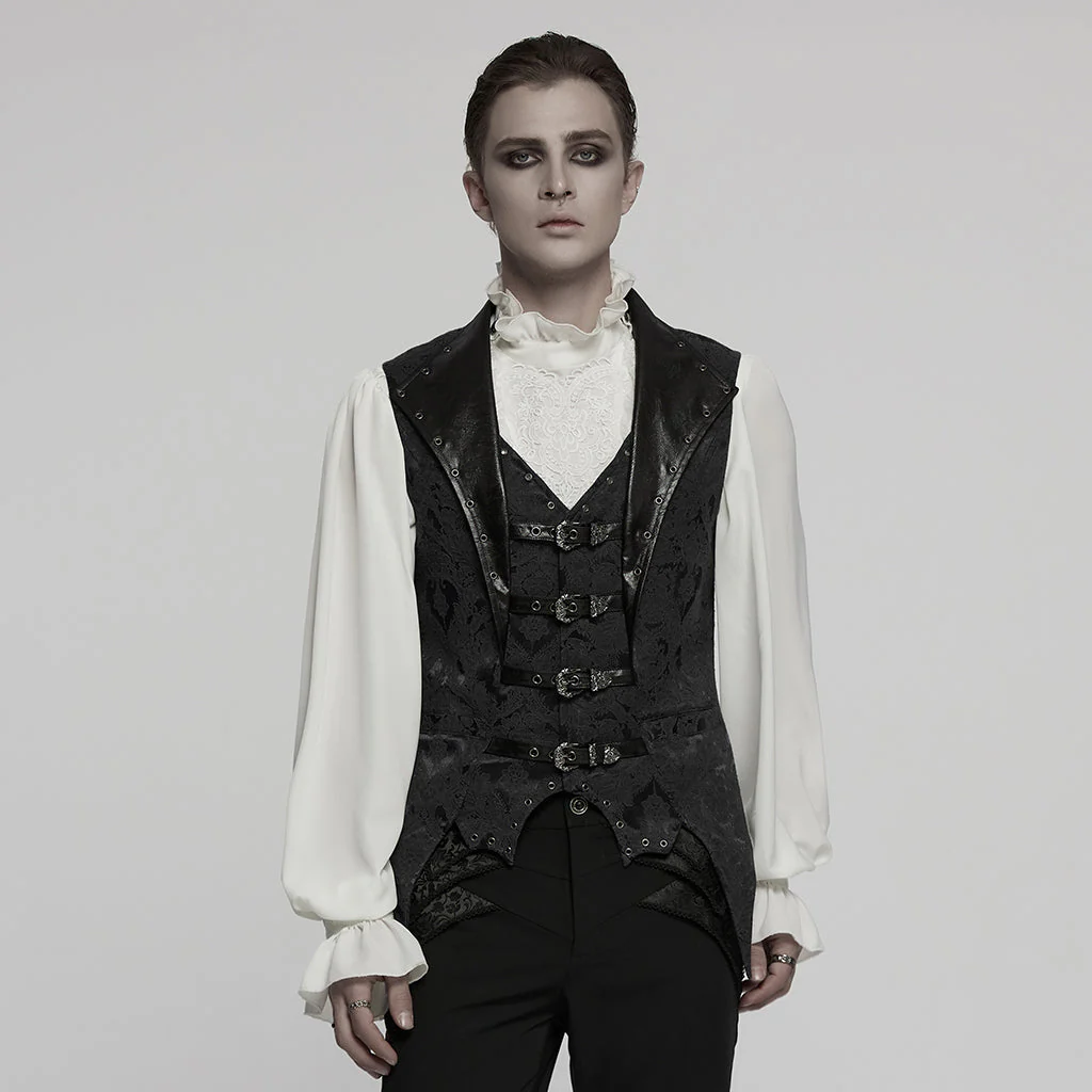WY-1765MJM Gothic Vest Steampunk Buckle Waistcoat Victorian Brocade Design - Image 30