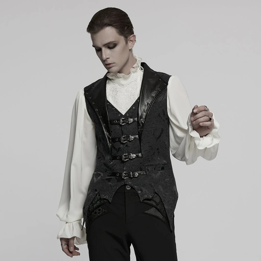 WY-1765MJM Gothic Vest Steampunk Buckle Waistcoat Victorian Brocade Design - Image 32