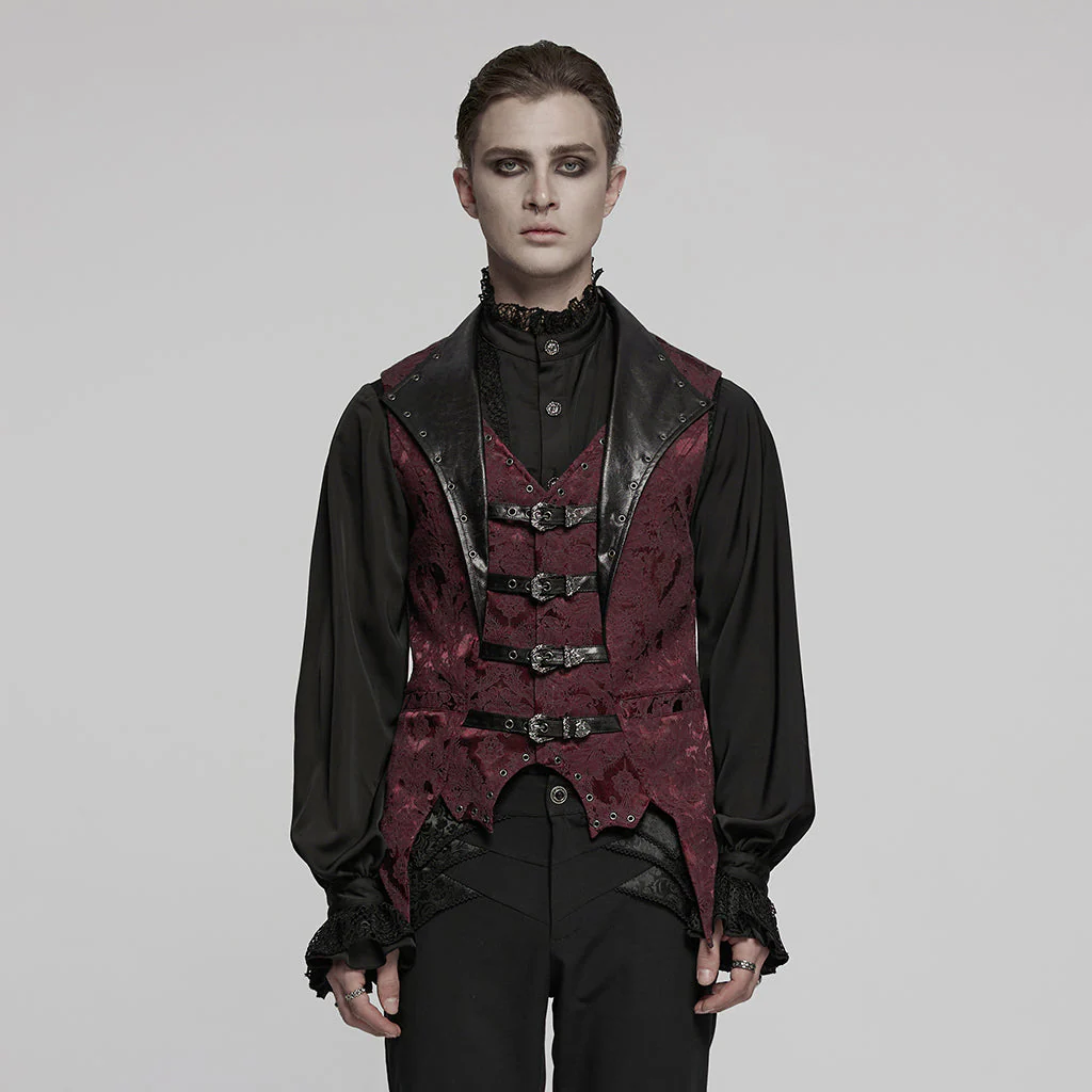 WY-1765MJM Gothic Vest Steampunk Buckle Waistcoat Victorian Brocade Design - Image 41
