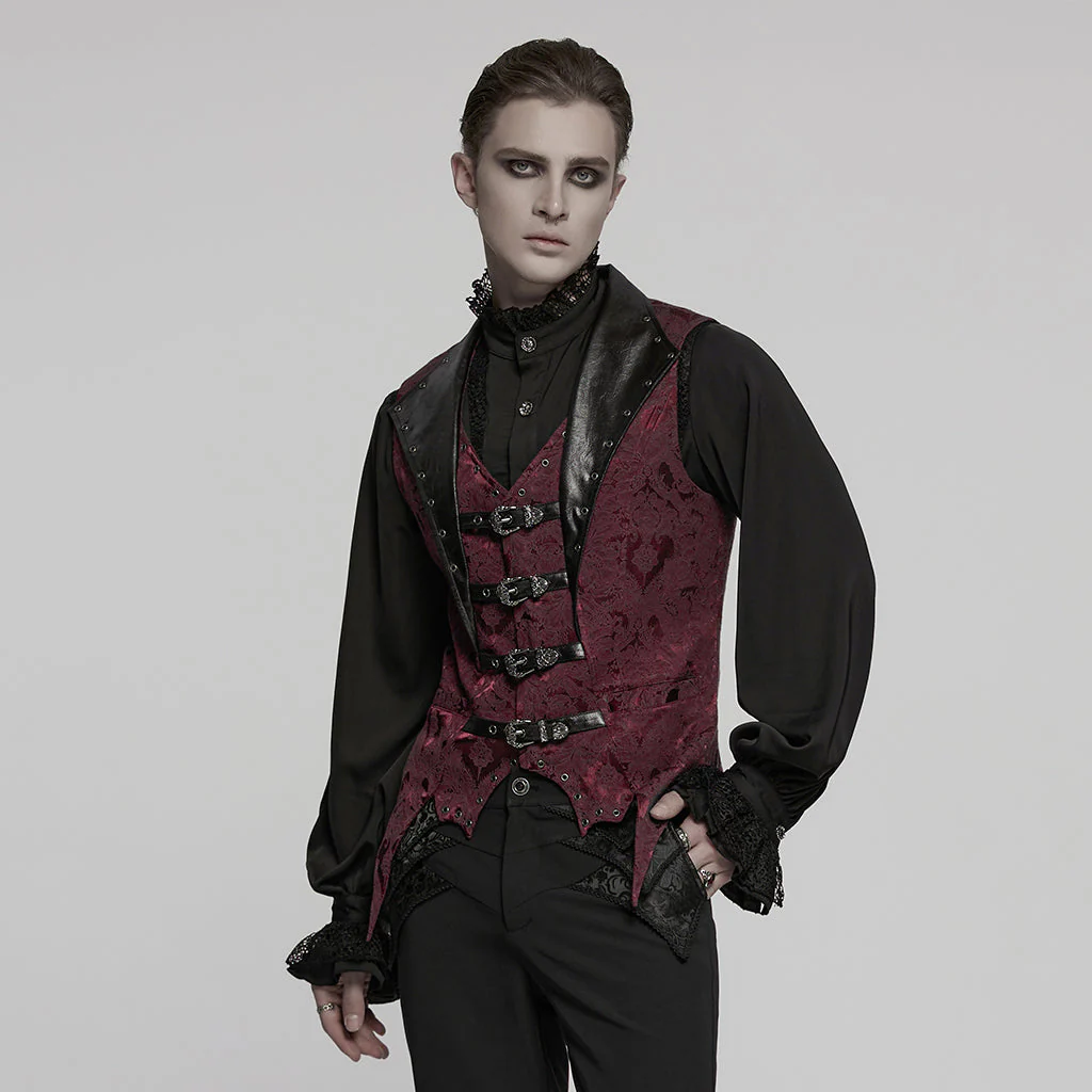 WY-1765MJM Gothic Vest Steampunk Buckle Waistcoat Victorian Brocade Design - Image 42