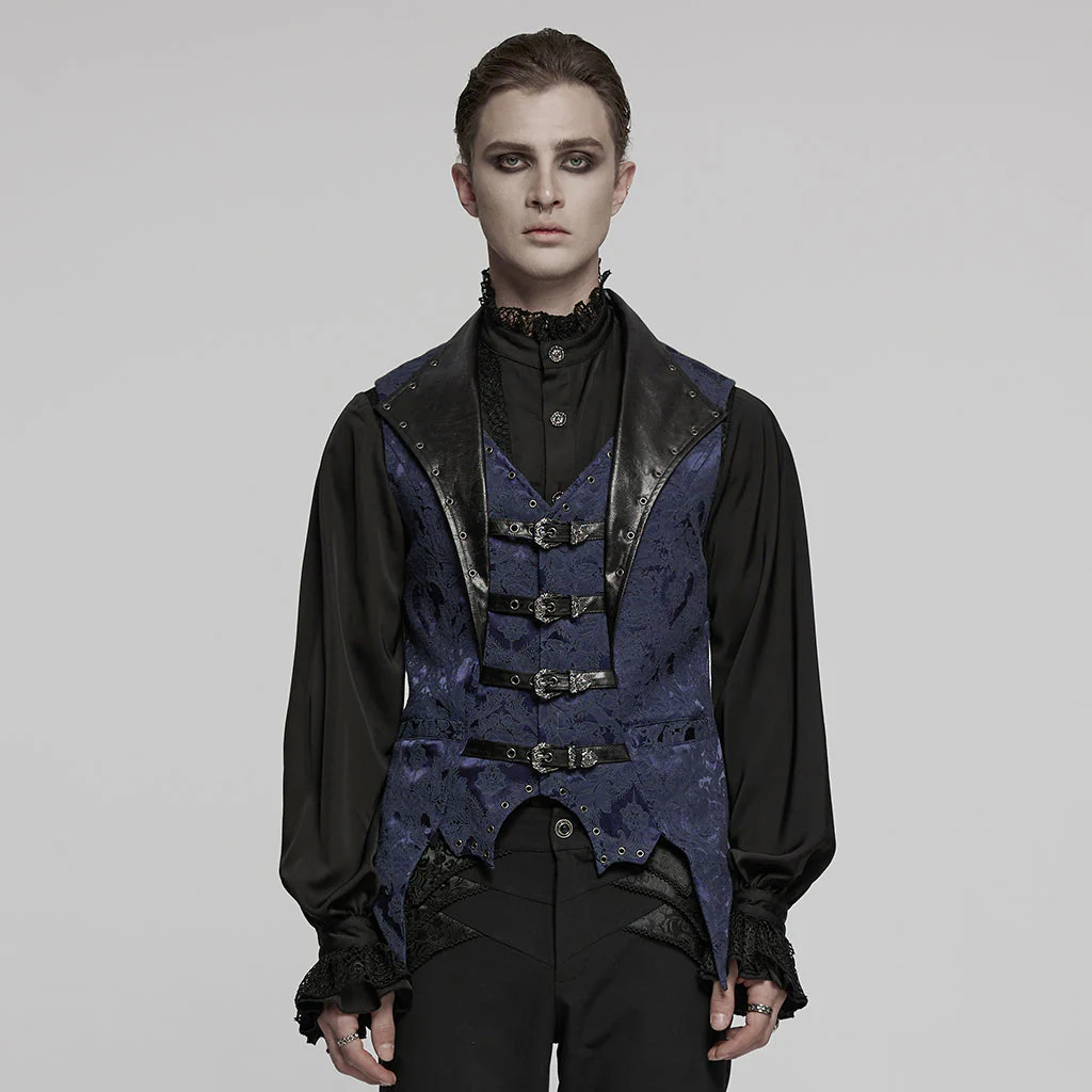 WY-1765MJM Gothic Vest Steampunk Buckle Waistcoat Victorian Brocade Design - Image 50