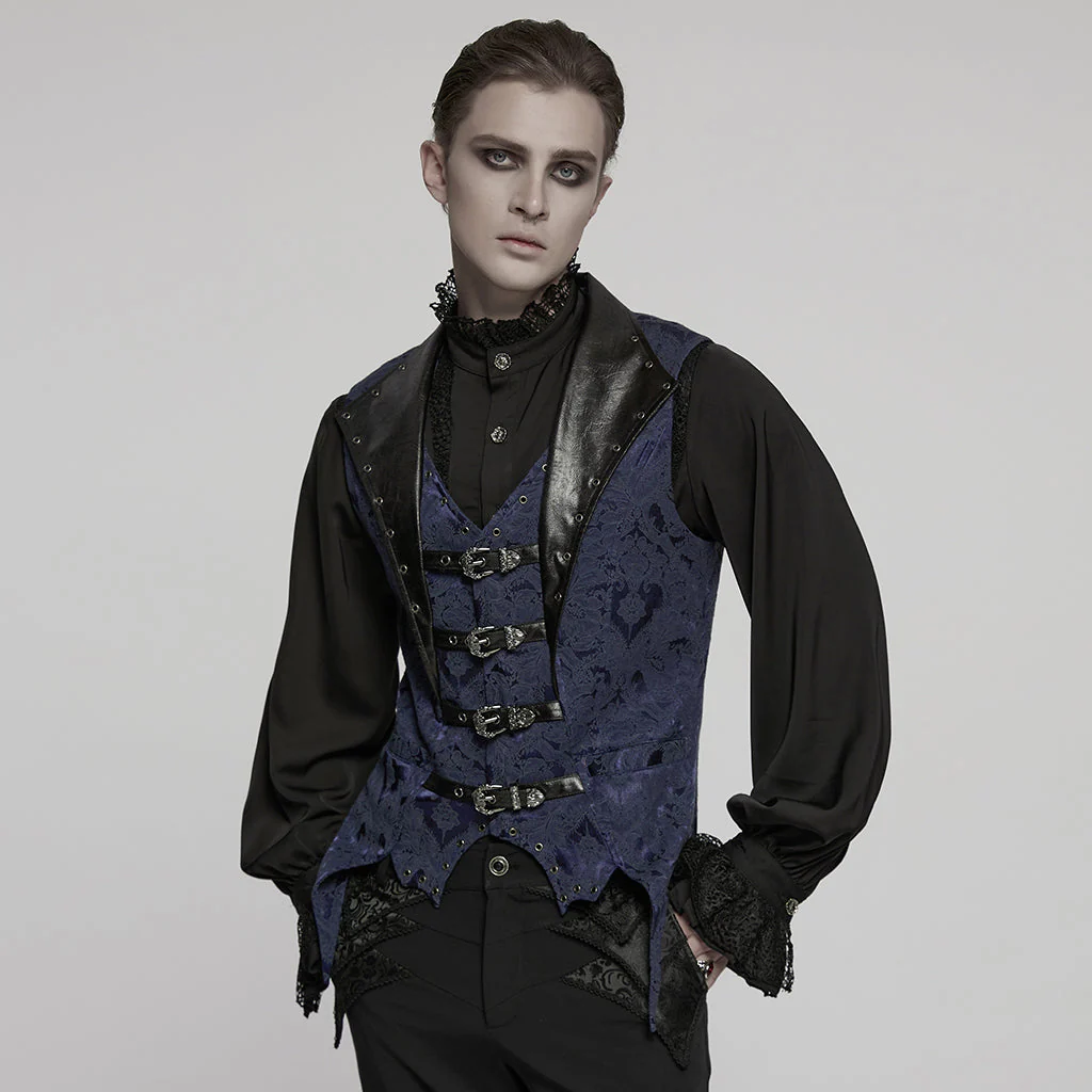 WY-1765MJM Gothic Vest Steampunk Buckle Waistcoat Victorian Brocade Design - Image 51