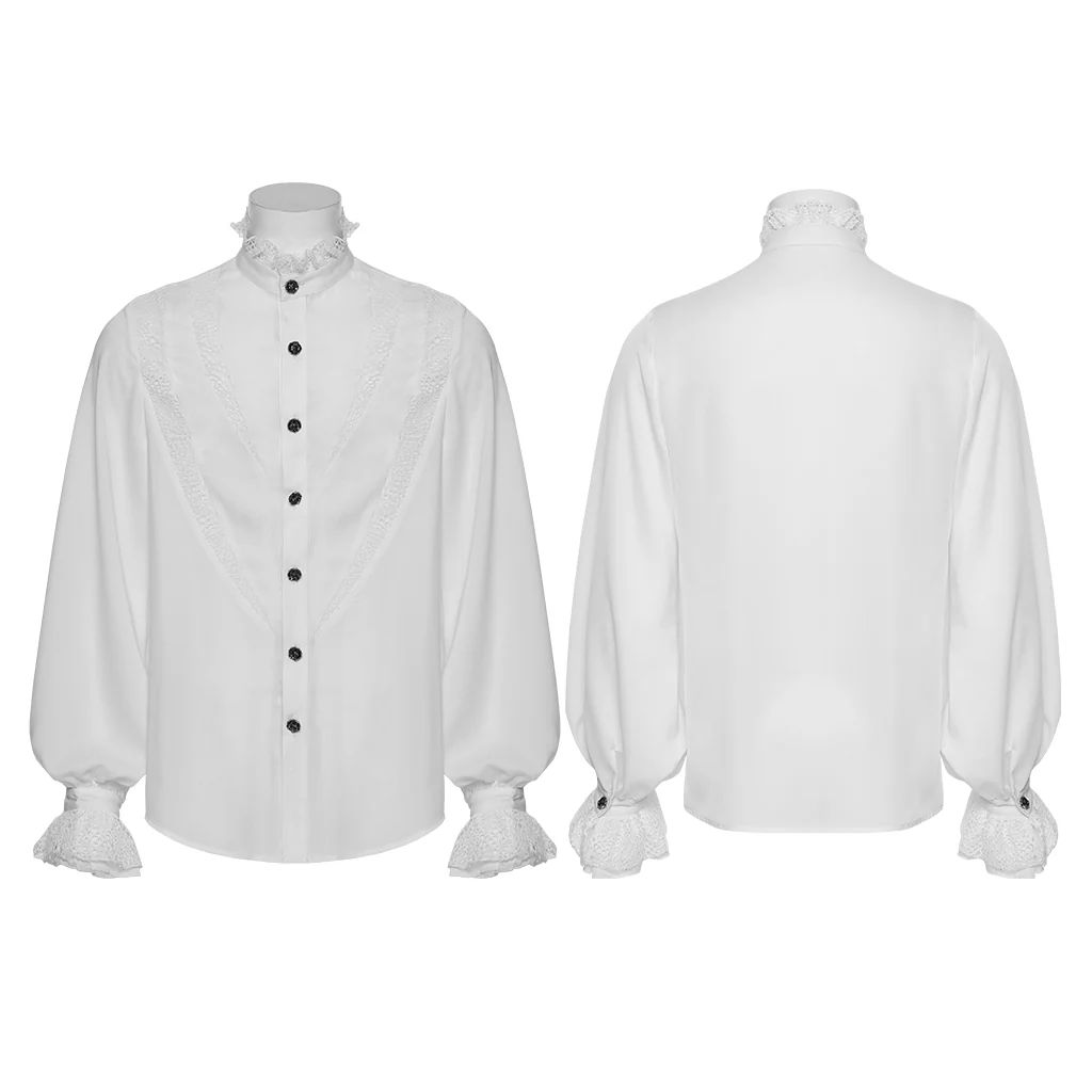 WY-1767CCM Mens Victorian Lace Trim Gothic Shirts Long Sleeve Elegance - Image 15