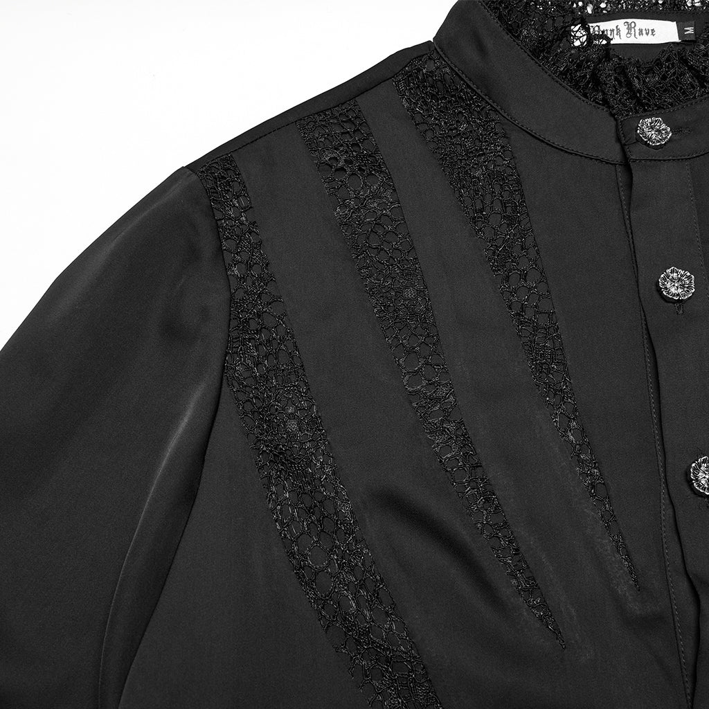 WY-1767CCM Mens Victorian Lace Trim Gothic Shirts Long Sleeve Elegance - Image 7