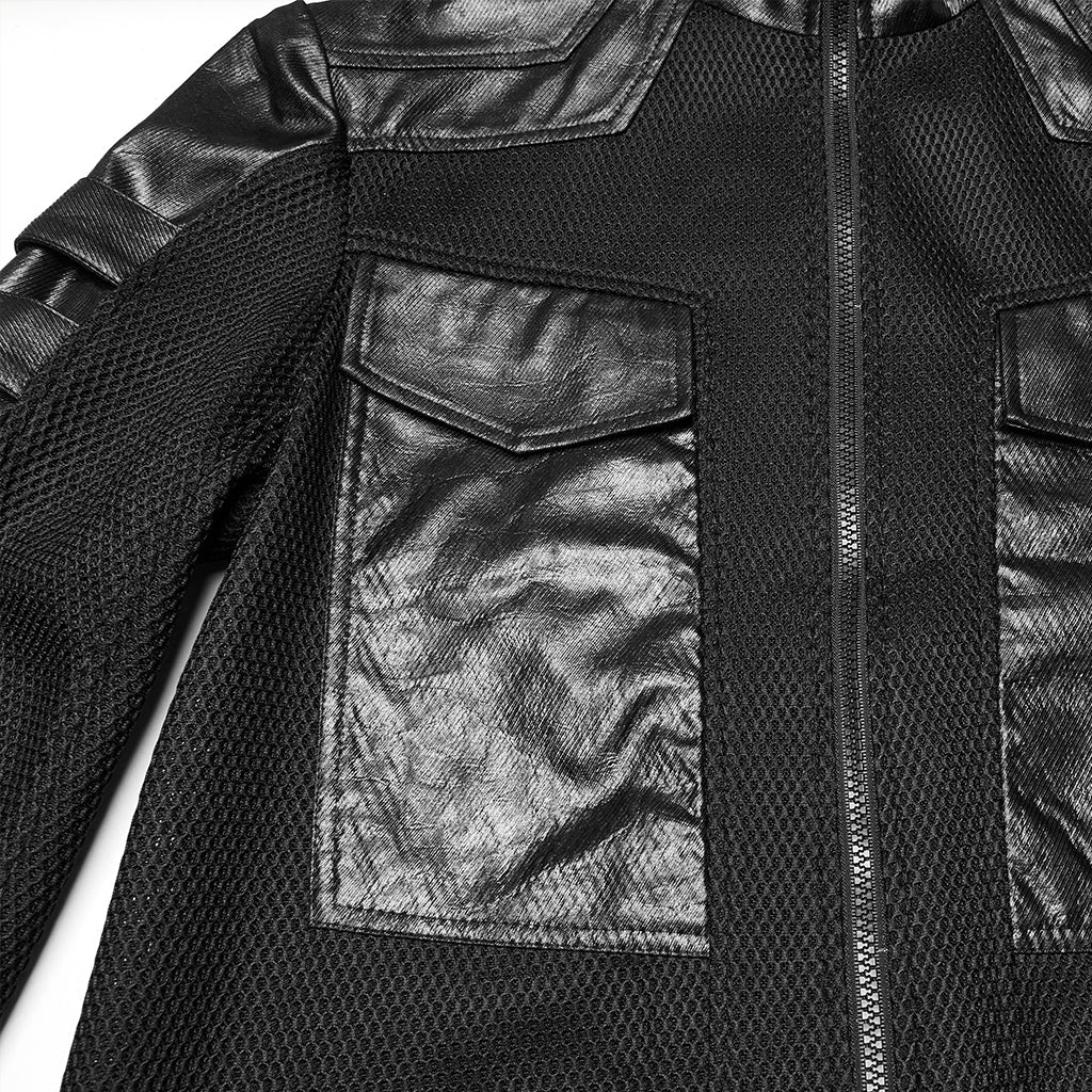 WY-1769XCM Gothic Longline Leather Accent Punk Coat with High Collar - Image 17