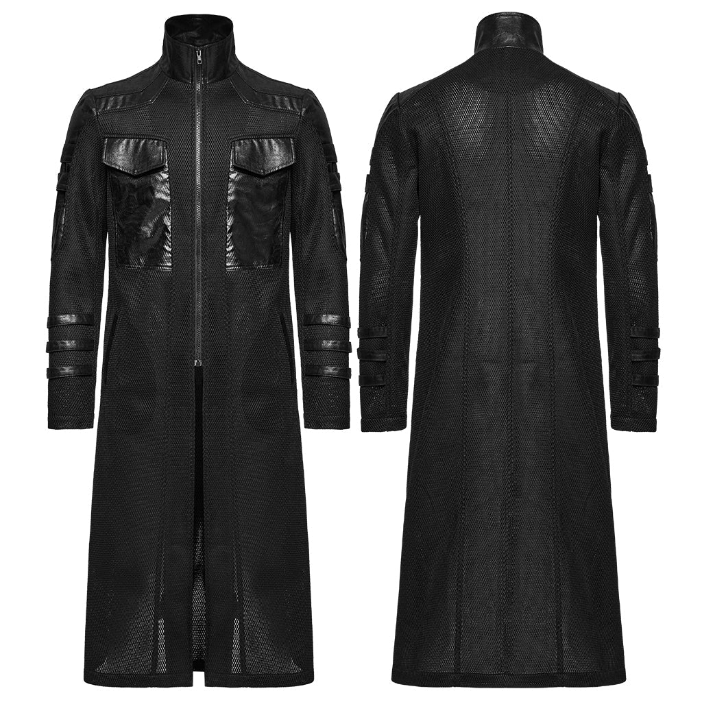 WY-1769XCM Gothic Longline Leather Accent Punk Coat with High Collar - Image 26