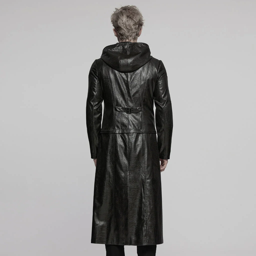 WY-1770XCM Mens Gothic Hooded Zipper Punk Jackets in Black Leather Style - Image 14
