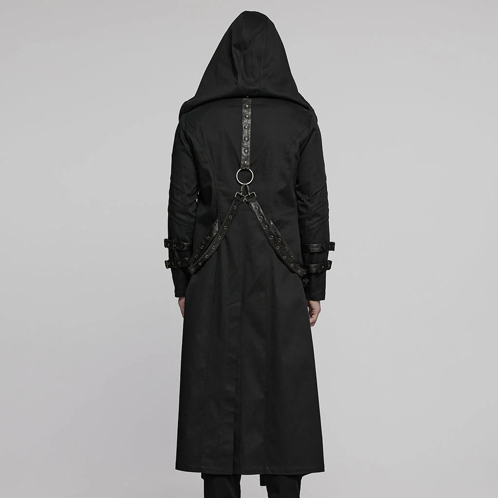 WY-1771XCM Gothic Hooded Punk Coat with Straps and Ribbed Detailing - Image 13