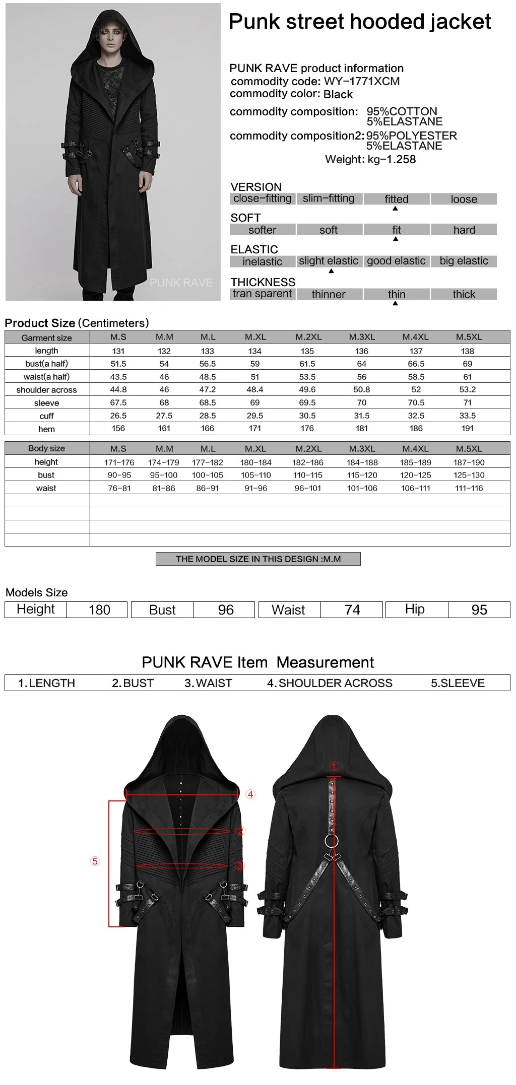 WY-1771XCM Gothic Hooded Punk Coat with Straps and Ribbed Detailing - Image 20