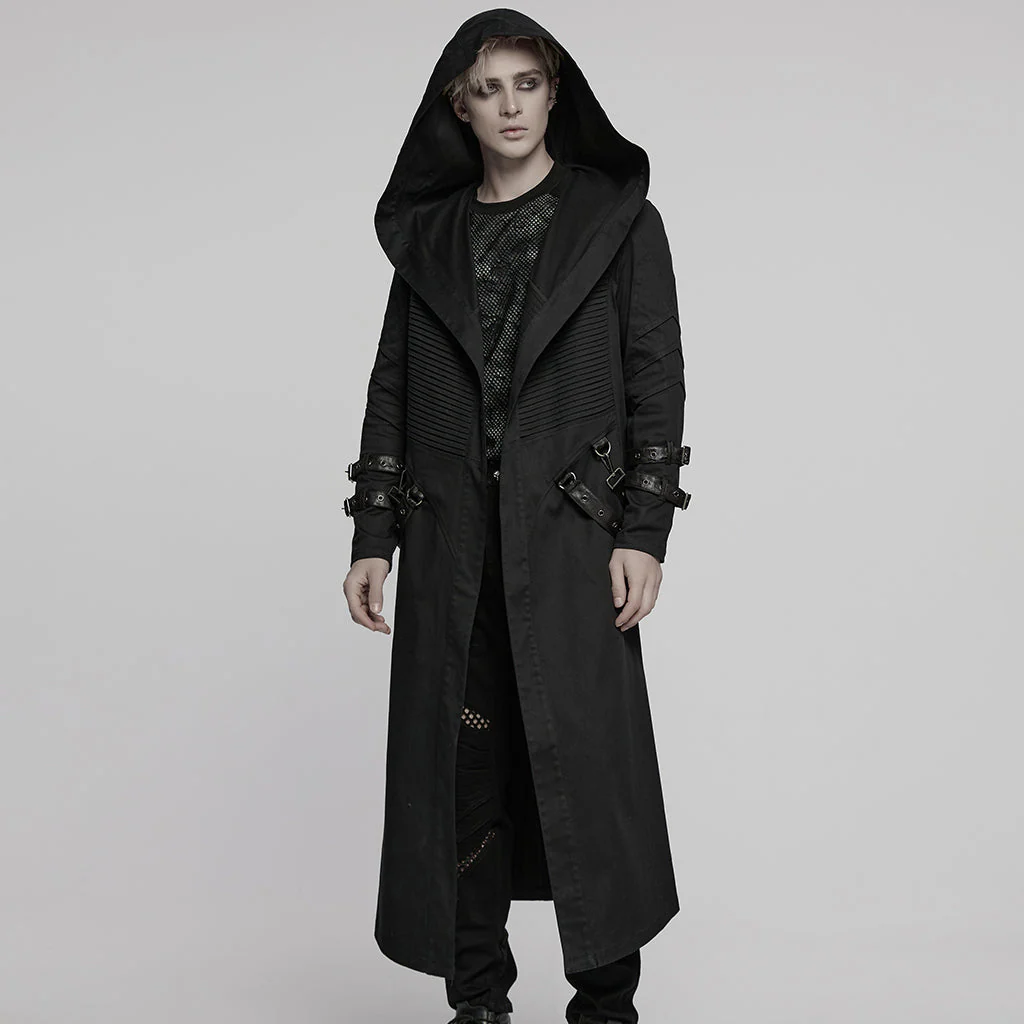 WY-1771XCM Gothic Hooded Punk Coat with Straps and Ribbed Detailing - Image 21