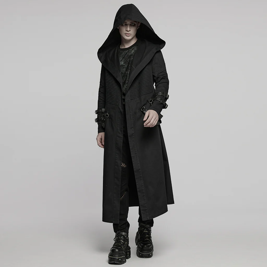 WY-1771XCM Gothic Hooded Punk Coat with Straps and Ribbed Detailing - Image 5