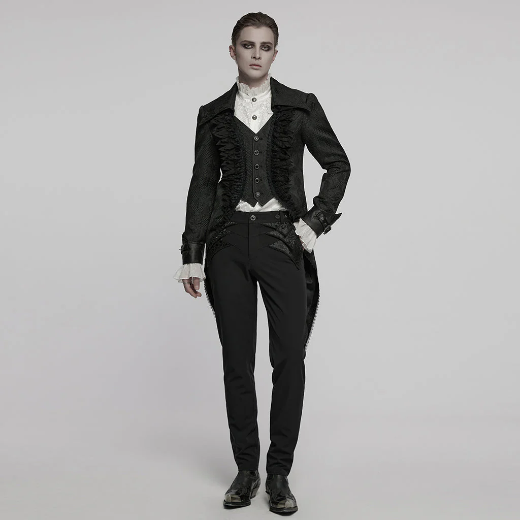 WY-1773XCM Steampunk Victorian Gothic Coat with Ruffled Lapel and Tail Hem - Image 24
