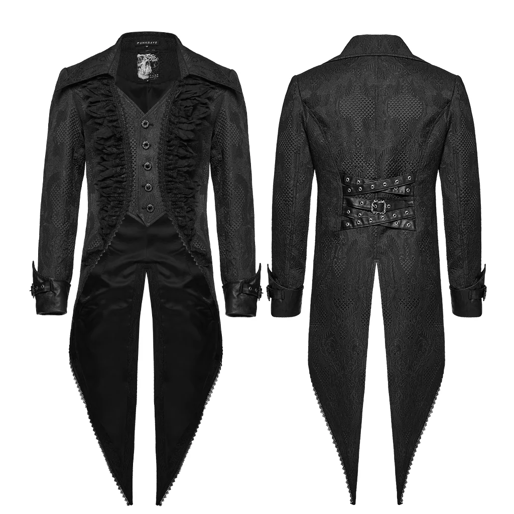 WY-1773XCM Steampunk Victorian Gothic Coat with Ruffled Lapel and Tail Hem - Image 6