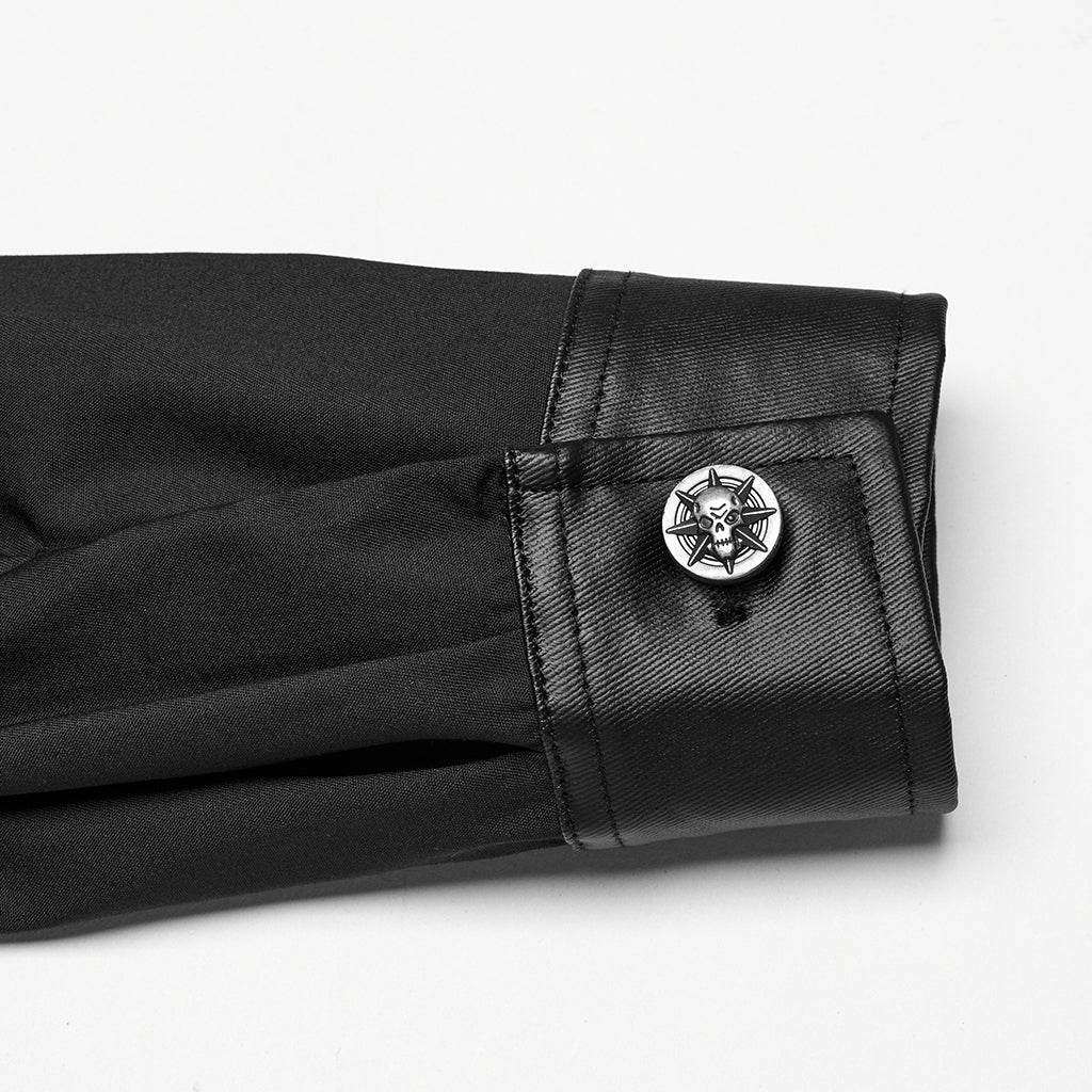 WY-1774CCM Punk Shirts Studded Leather Accent Button-Up Long Sleeve Top - Image 9