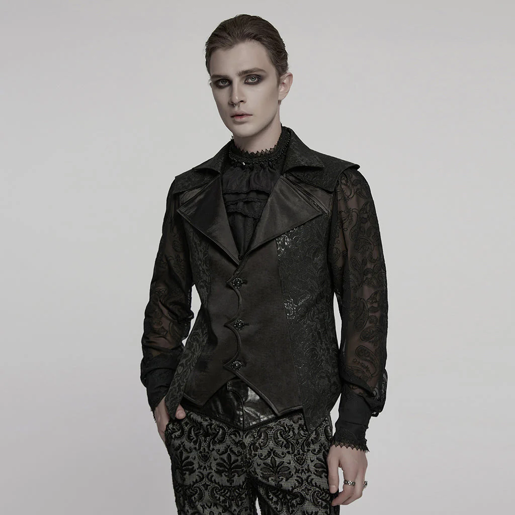 WY-1775MJM Mens Steampunk Gothic Vest with Lace and Statement Collar - Image 13