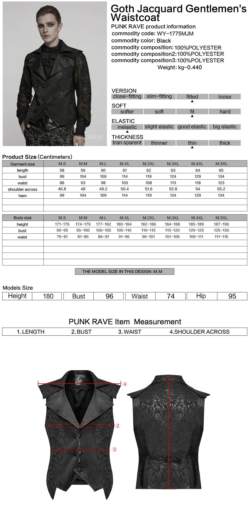 WY-1775MJM Mens Steampunk Gothic Vest with Lace and Statement Collar - Image 2