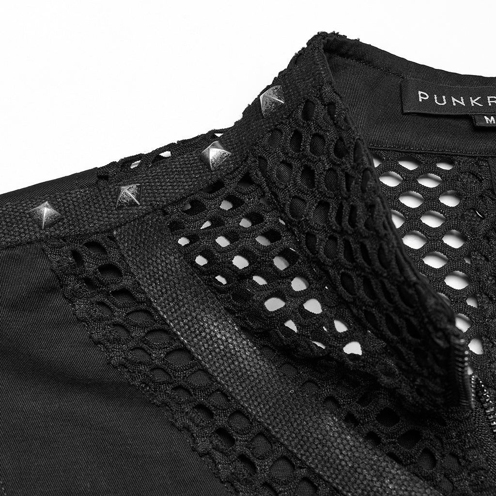 WY-1776MJM Gothic Punk Vests for Men Eyelet Mesh Layered Design - Image 18