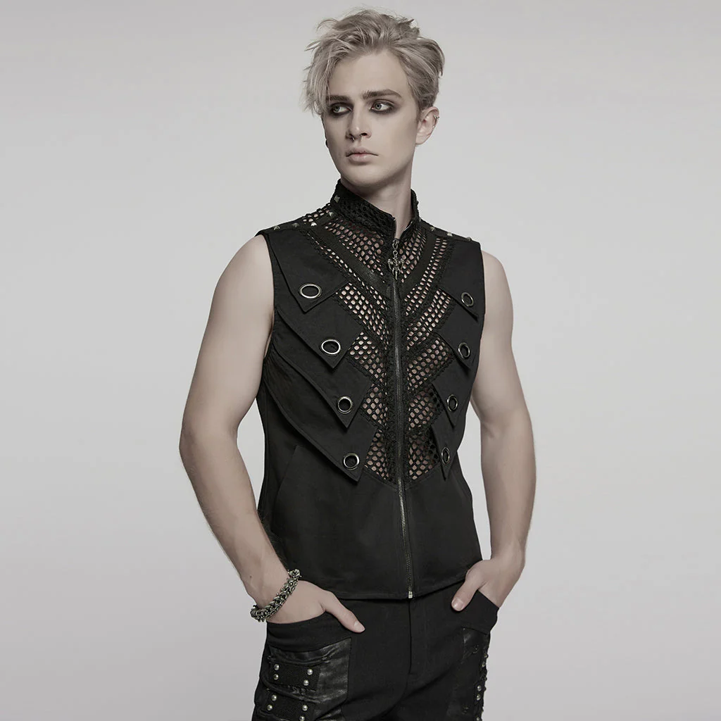 WY-1776MJM Gothic Punk Vests for Men Eyelet Mesh Layered Design - Image 23