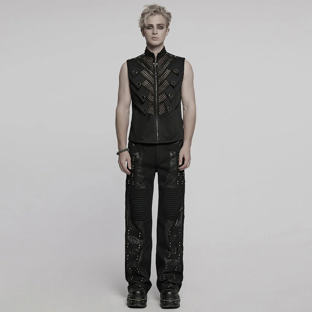 WY-1776MJM Gothic Punk Vests for Men Eyelet Mesh Layered Design - Image 25