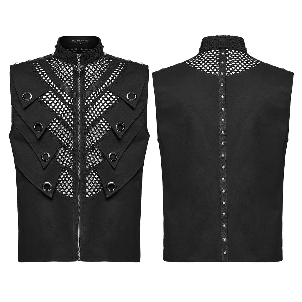 WY-1776MJM Gothic Punk Vests for Men Eyelet Mesh Layered Design - Image 26