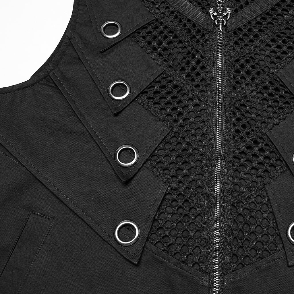 WY-1776MJM Gothic Punk Vests for Men Eyelet Mesh Layered Design - Image 29