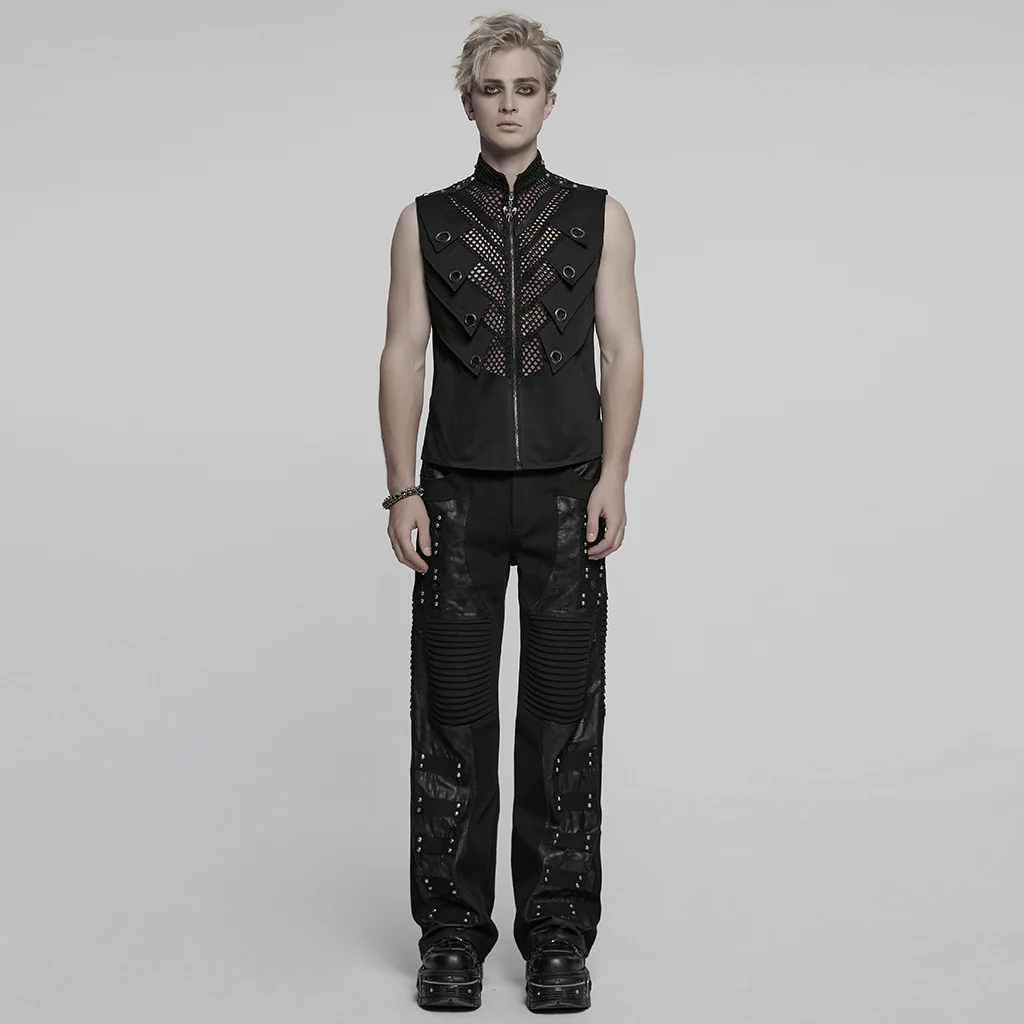 WY-1776MJM Gothic Punk Vests for Men Eyelet Mesh Layered Design - Image 5