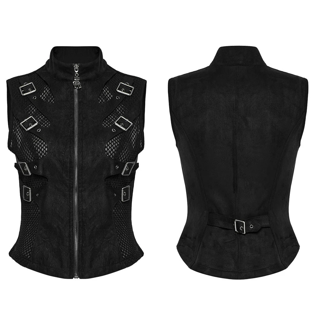 WY-1780MJF Edgy Buckle-Accent Black Punk Vests Sleeveless Zipper Front - Image 14