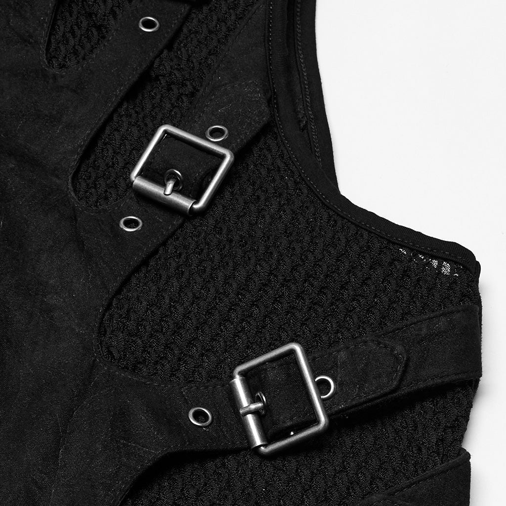 WY-1780MJF Edgy Buckle-Accent Black Punk Vests Sleeveless Zipper Front - Image 17