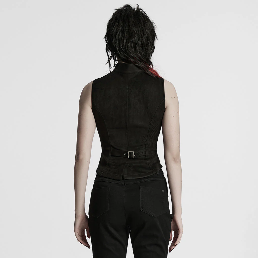 WY-1780MJF Edgy Buckle-Accent Black Punk Vests Sleeveless Zipper Front - Image 21