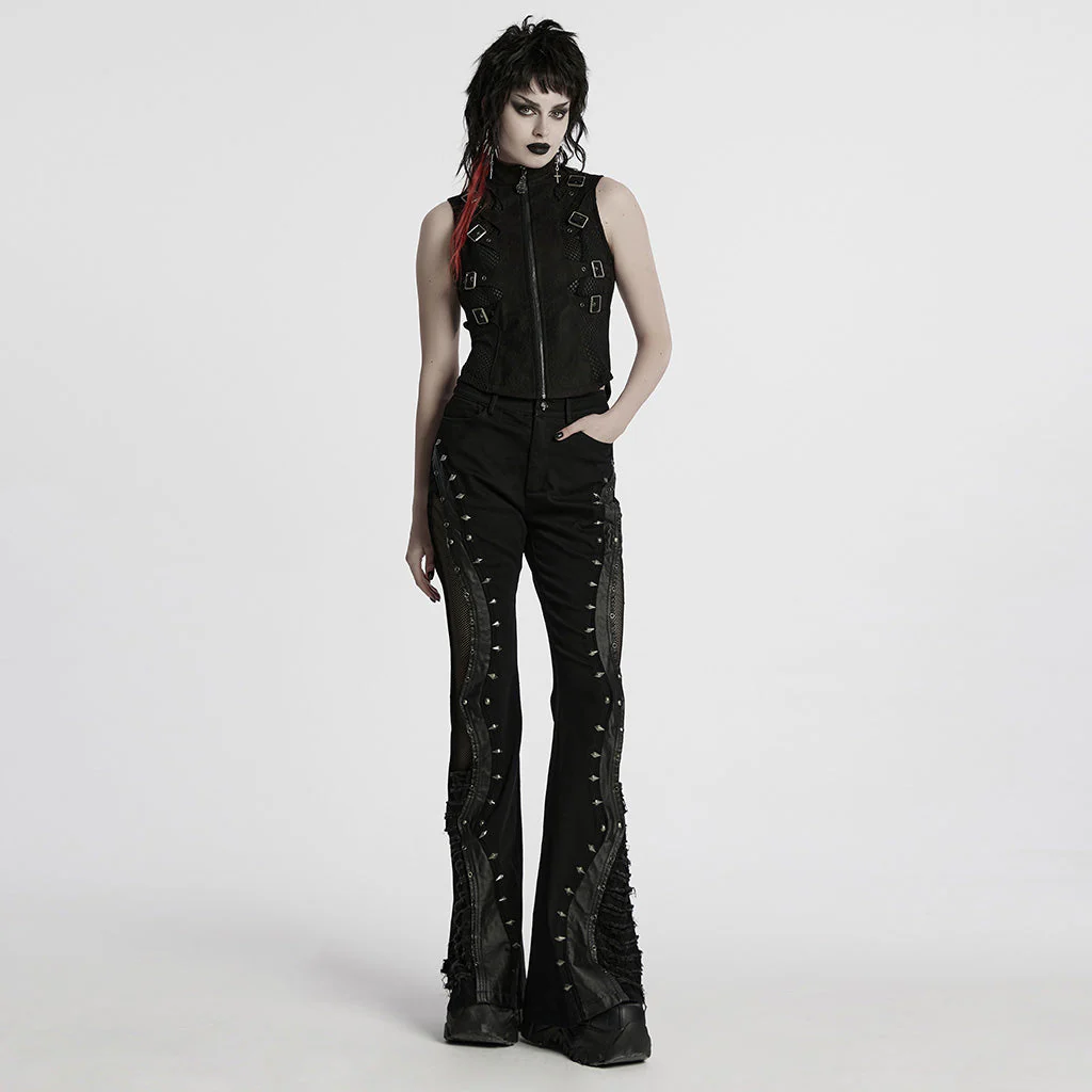 WY-1780MJF Edgy Buckle-Accent Black Punk Vests Sleeveless Zipper Front - Image 22