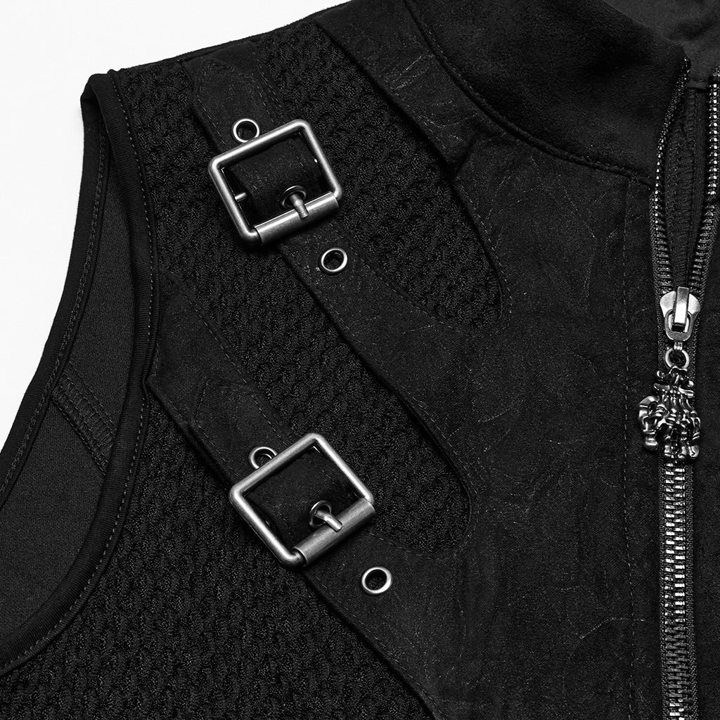 WY-1780MJF Edgy Buckle-Accent Black Punk Vests Sleeveless Zipper Front - Image 24