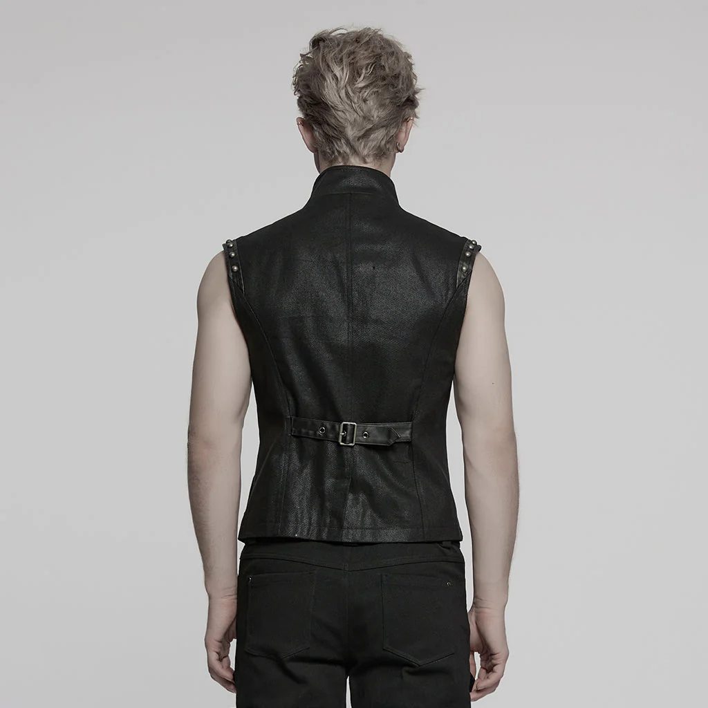 WY-1781MJM Edgy Black Leather Gothic Studded Punk Vests with Lace Detailing - Image 20