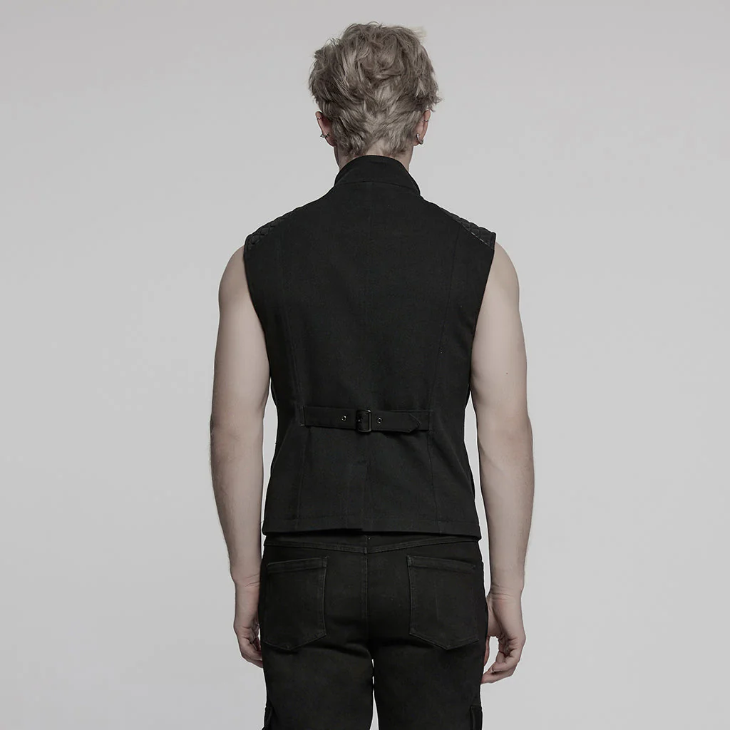 WY-1783MJM Mens Quilted Leather Panel Punk Vests Tactical Gothic Style - Image 14