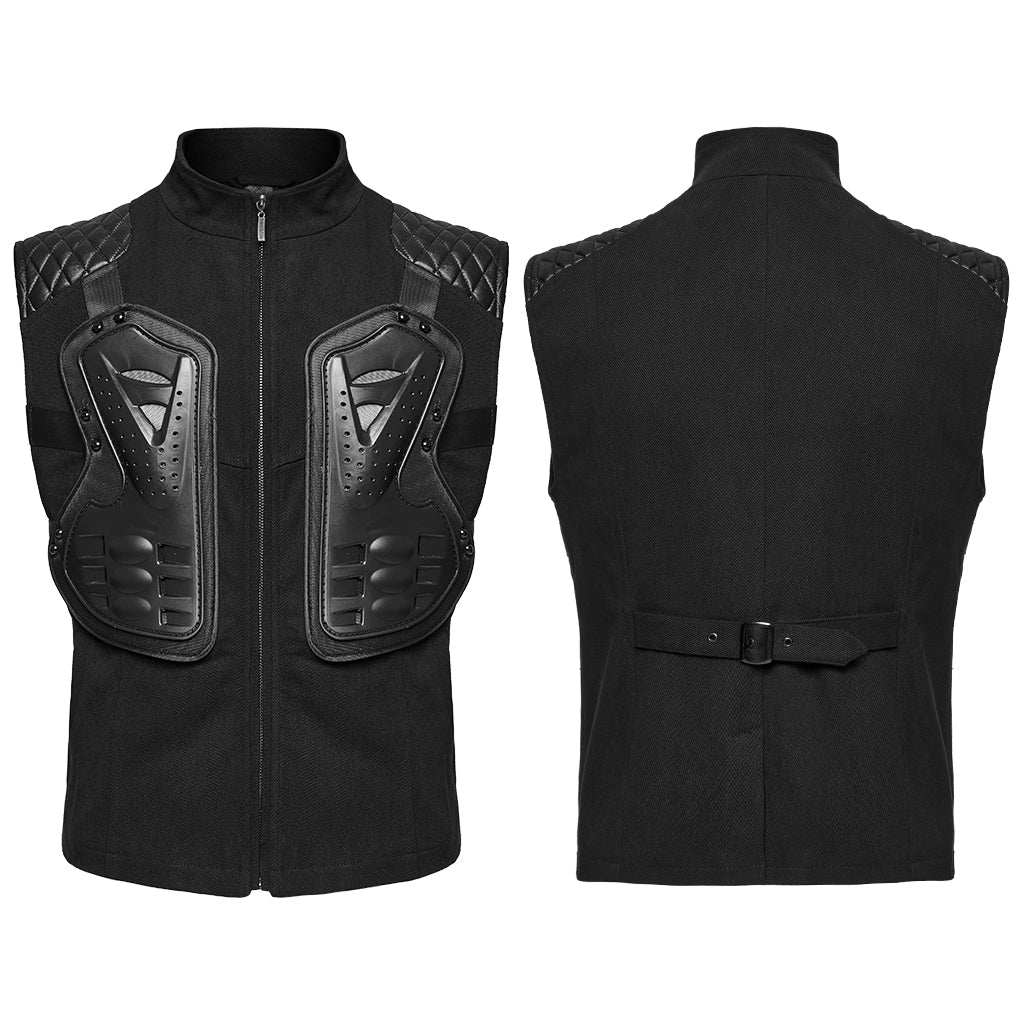 WY-1783MJM Mens Quilted Leather Panel Punk Vests Tactical Gothic Style - Image 26