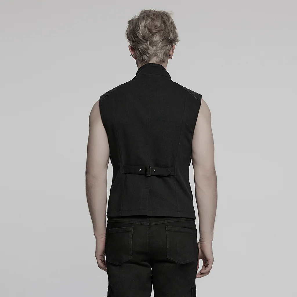WY-1783MJM Mens Quilted Leather Panel Punk Vests Tactical Gothic Style - Image 4
