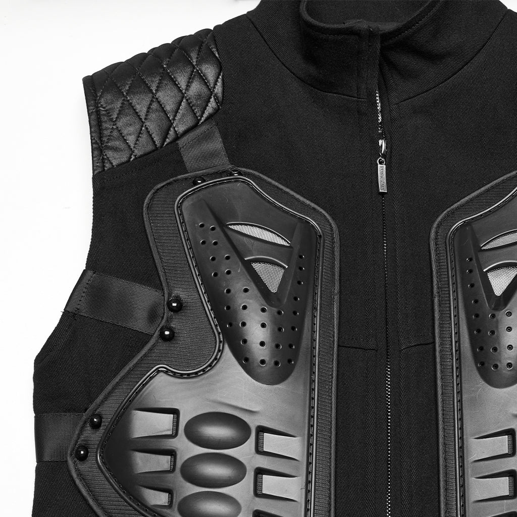 WY-1783MJM Mens Quilted Leather Panel Punk Vests Tactical Gothic Style - Image 8