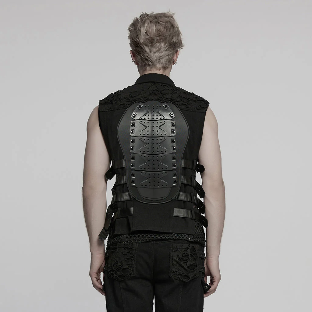 WY-1784MJM Edgy Studded Black Punk Vests with Mesh and Straps - Image 13