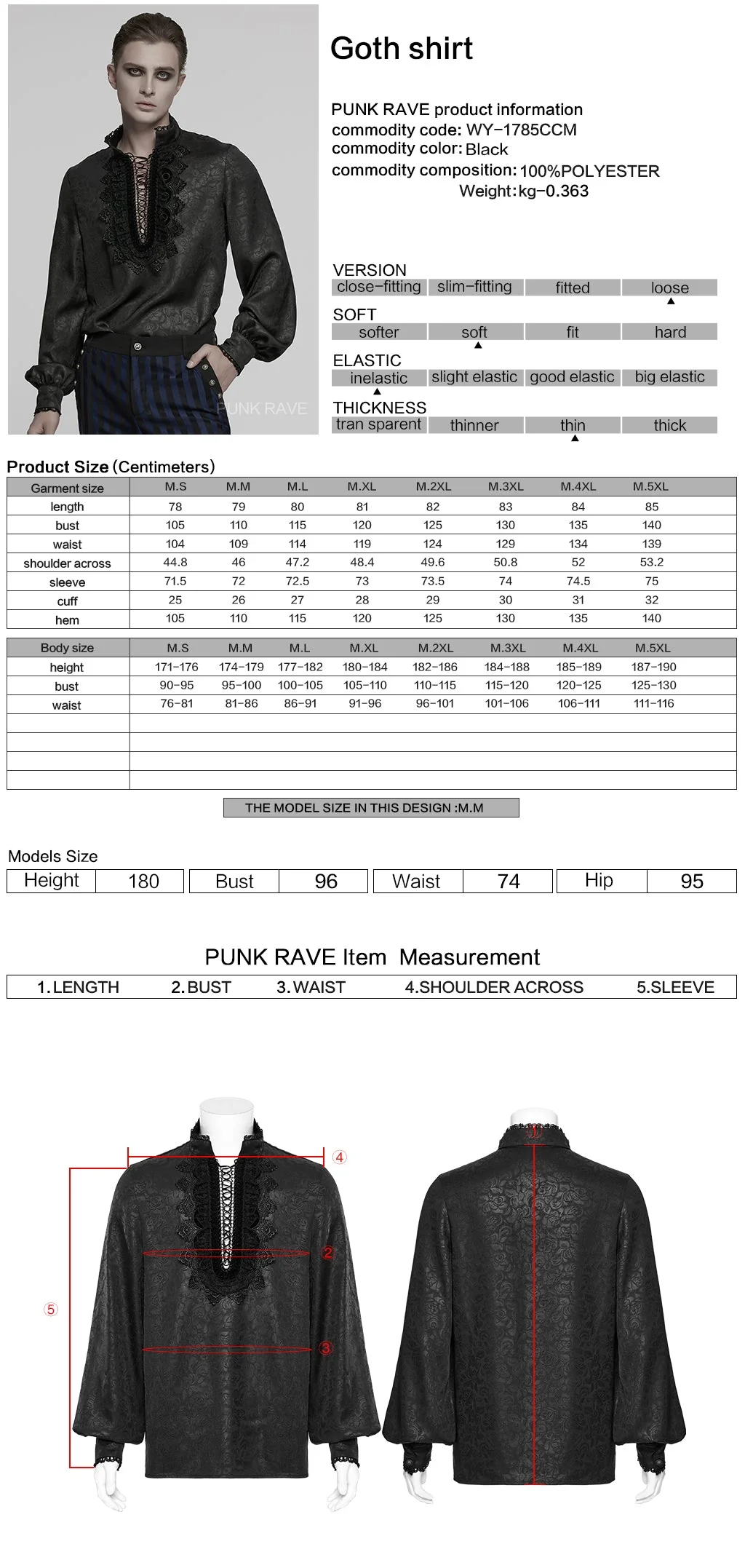 WY-1785CCM Mens Lace-Up Brocade Gothic Shirts Victorian-Style Long Sleeve - Image 21