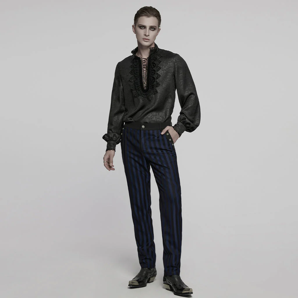 WY-1785CCM Mens Lace-Up Brocade Gothic Shirts Victorian-Style Long Sleeve - Image 24