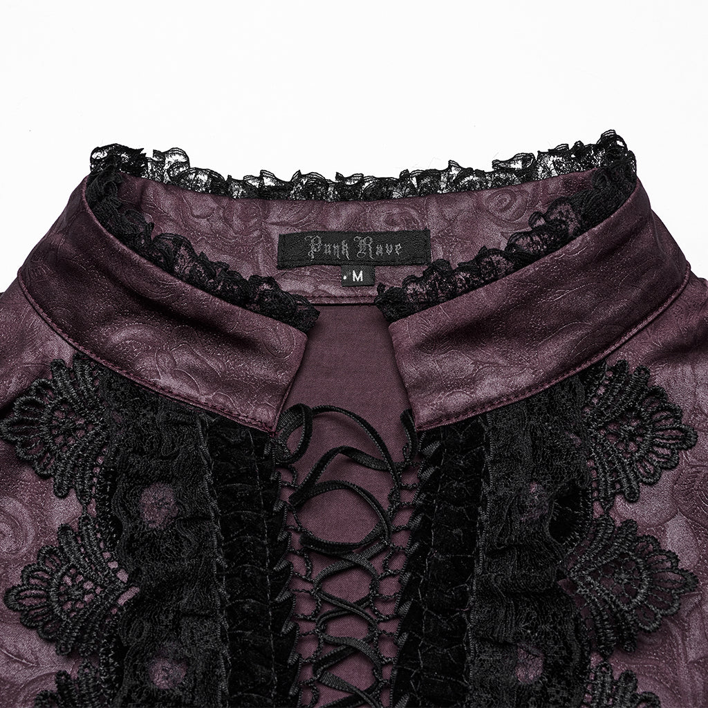 WY-1785CCM Mens Lace-Up Brocade Gothic Shirts Victorian-Style Long Sleeve - Image 36