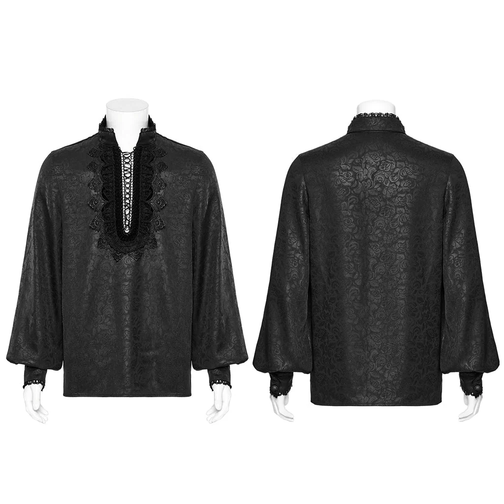WY-1785CCM Mens Lace-Up Brocade Gothic Shirts Victorian-Style Long Sleeve - Image 43
