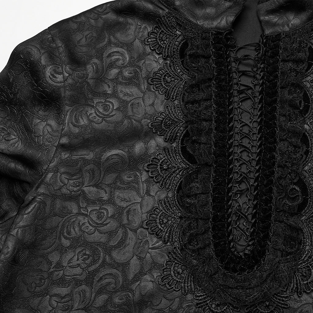 WY-1785CCM Mens Lace-Up Brocade Gothic Shirts Victorian-Style Long Sleeve - Image 44