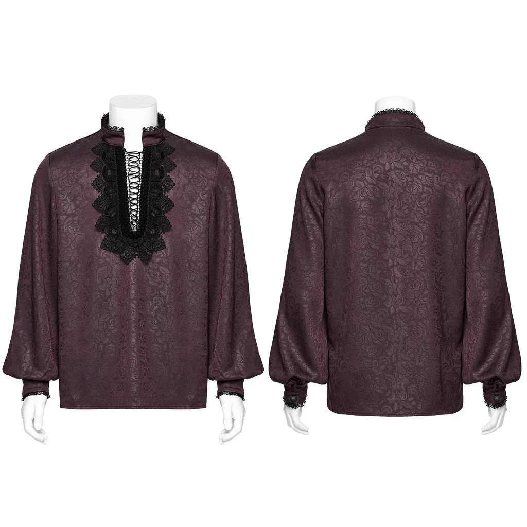 WY-1785CCM Mens Lace-Up Brocade Gothic Shirts Victorian-Style Long Sleeve - Image 53