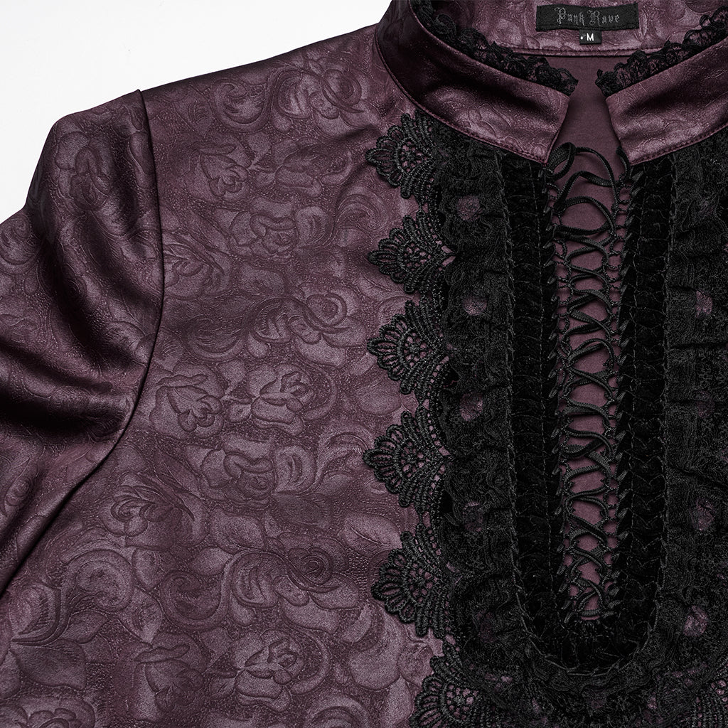 WY-1785CCM Mens Lace-Up Brocade Gothic Shirts Victorian-Style Long Sleeve - Image 55