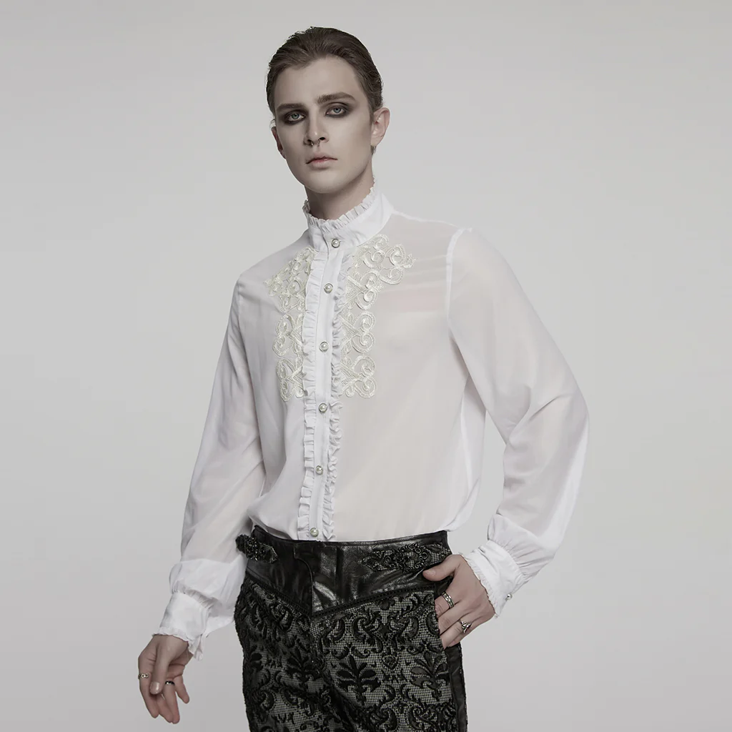WY-1786CCM Gothic Shirts Black Embroidered Victorian Style Ruffled Collar - Image 14