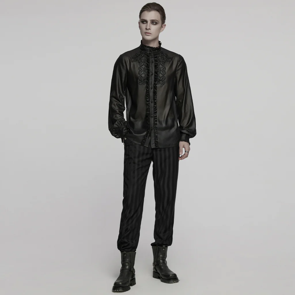 WY-1786CCM Gothic Shirts Black Embroidered Victorian Style Ruffled Collar - Image 5