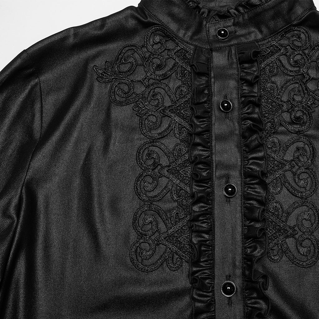 WY-1786CCM Gothic Shirts Black Embroidered Victorian Style Ruffled Collar - Image 7