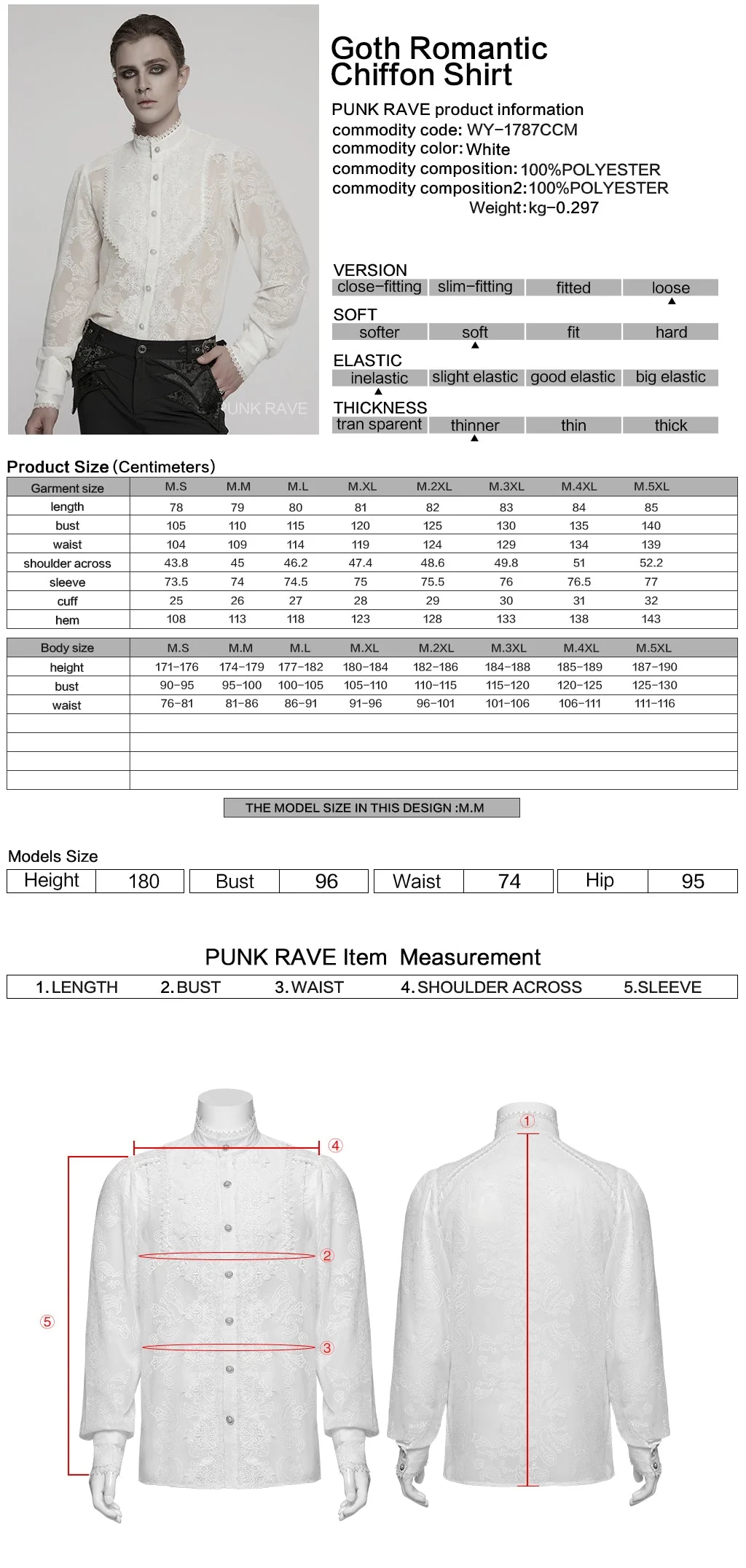 WY-1787CCM Elegant Sheer Lace Button-Up Gothic Shirt with High Collar - Image 46